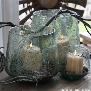 Bubbelglas windlichten – grijs (S, L & XL)