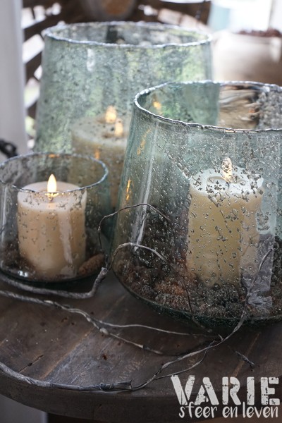 Bubbelglas windlichten – grijs (S, L & XL) - Afbeelding 8
