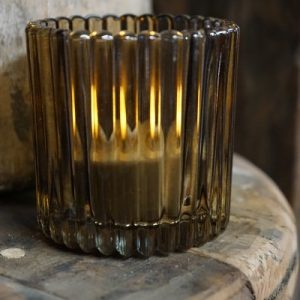 Windlicht Ribbelglas – Bruin | Ø 8,5 cm