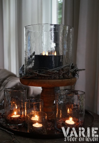 Windlicht Helder Gehamerd Glas – Diverse Maten