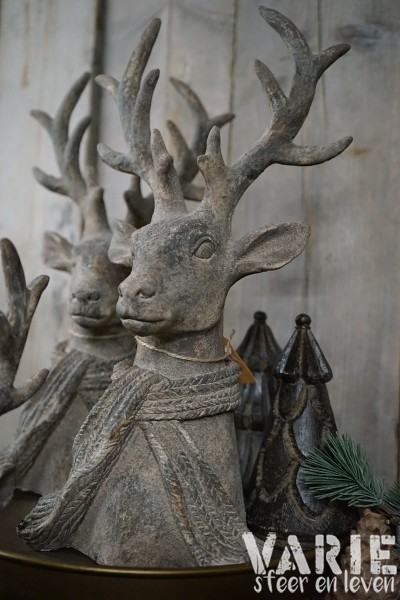 Decoratief hert met sjaal โ verweerd grijs/bruin โ 2 maten ๐ค - Afbeelding 6