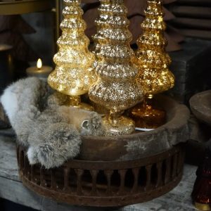 Glazen kerstboom met verlichting en draaiplateau β goud & brons ππ€