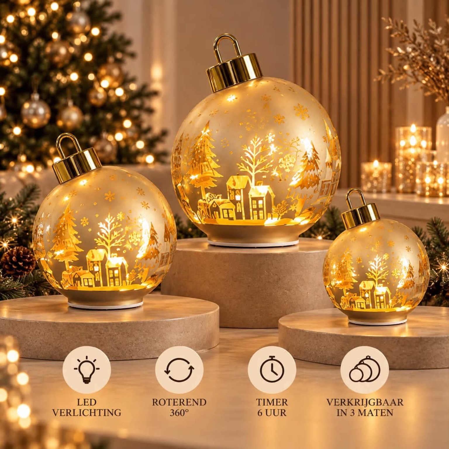 Verlichte draaiende kerstbal met wintertafereel β 3 maten β¨π (kopie) - Afbeelding 2